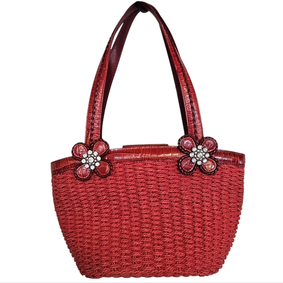 Vintage Y2K Brighton Floral Rhinestone Woven Handbag - Picture 1 of 7